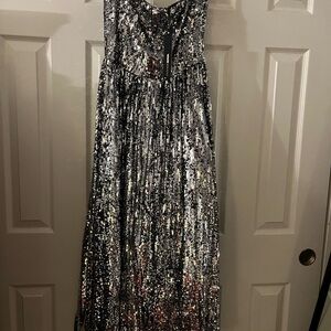 Fashion Nova Silver Sequin Midi Dress